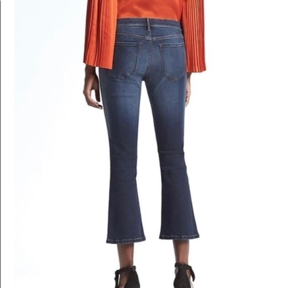 Banana Republic X Olivia Palermo Medium Wash Dark Rinse Crop Flare Leg Jeans - Picture 3 of 14